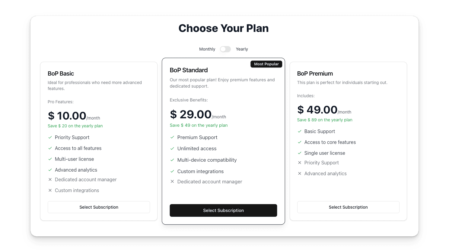pricing subscription